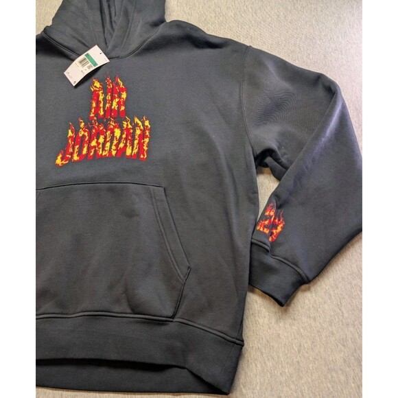 New Nike AJ5 Fire Graphic Fleece Pullover Mens Hoodie IQ6967-010 Sz XL - Picture 2 of 8